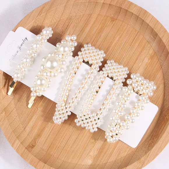 Pearl Gold Hair Clip & Pin 5 Piece Set - Picture 2 of 5